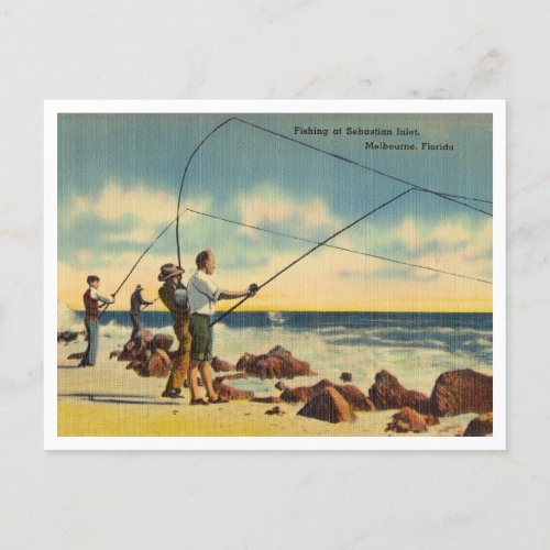 Vintage Sebastian Inlet Florida fishing scene Postcard