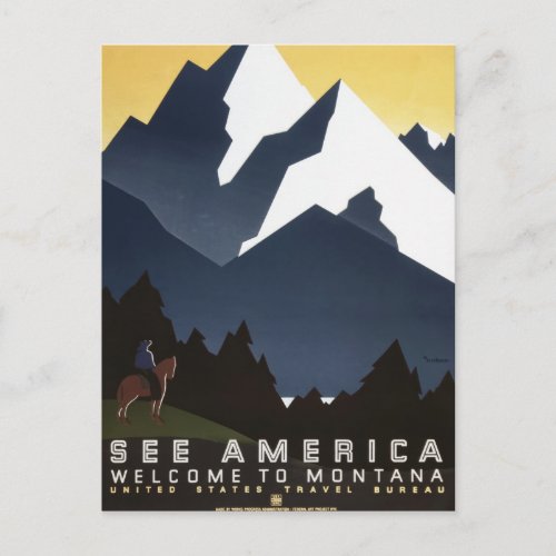 Vintage See America Montana WPA Travel Postcard