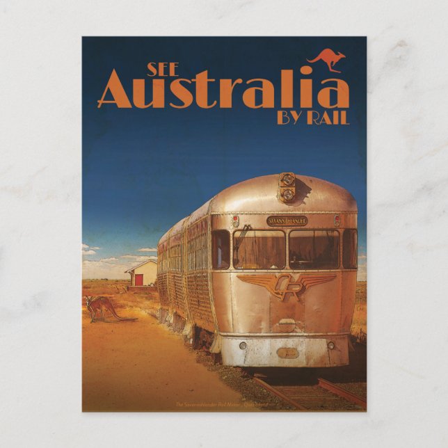 Vintage See Australia By Rail Travel Postcard (Front)