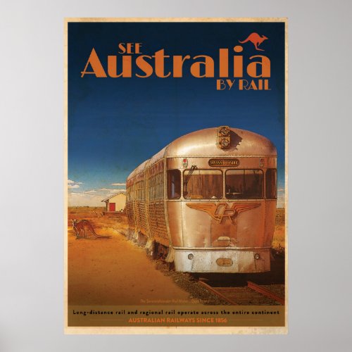 Vintage See Australia By Rail Travel Poster