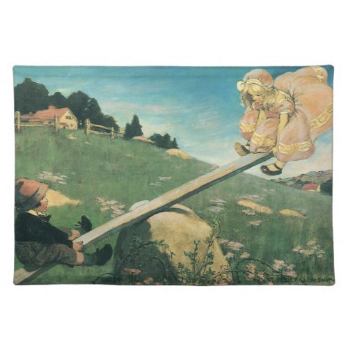 Vintage See Saw Margery Daw Jessie Willcox Smith Cloth Placemat