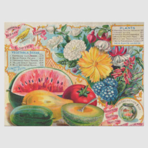 Vintage Seed Ad Fruit and Flowers Tissue Paper