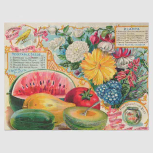 Vintage Seed Ad Fruit and Flowers  Tissue Paper