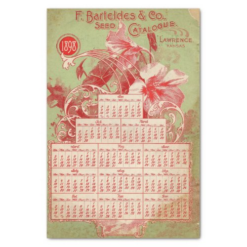 Vintage Seed Catalog 1898 F Barteldes Calendar Tissue Paper