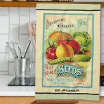 Vintage Seed Catalog  Cream Kitchen Towel<br><div class="desc">Personalize this garden vegetable theme kitchen towel with your own text. Printed with a colorful vintage seed catalog cover image on a cream color background and trimmed with mint green border. Designed with room for your name or other text phrase in stylized typography. See more towels and many other coordinating...</div>