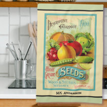 Vintage Seed Catalog Cream Kitchen Towel