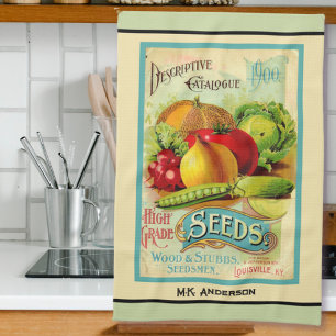 Vintage Seed Catalog Cream Kitchen Towel