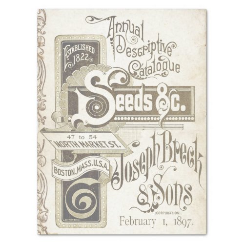 Vintage Seed Catalog Decoupage Ivory Parchment Tissue Paper