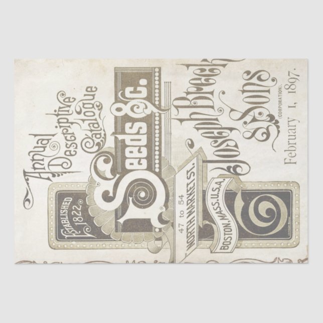 Vintage Seed Catalog Decoupage Ivory Parchment Tissue Paper (Front)