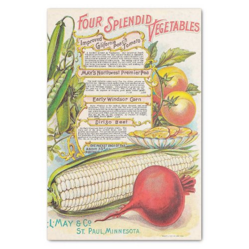 Vintage Seed Catalog Four Splendid Vegetables Tissue Paper