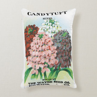 Vintage Seed Packet Art, Candytuft Garden Flowers Accent Pillow