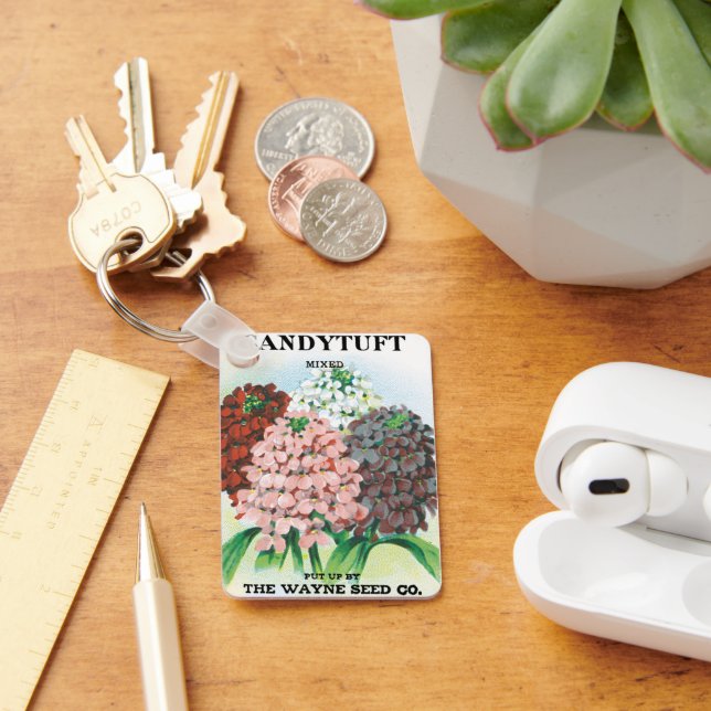 Vintage Seed Packet Art, Candytuft Garden Flowers Keychain (Desk)