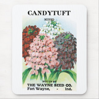 Vintage Seed Packet Art, Candytuft Garden Flowers Mouse Pad