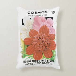 Vintage Seed Packet Art, Cosmos Garden Flowers Accent Pillow
