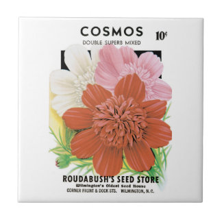 Vintage Seed Packet Art, Cosmos Garden Flowers Ceramic Tile