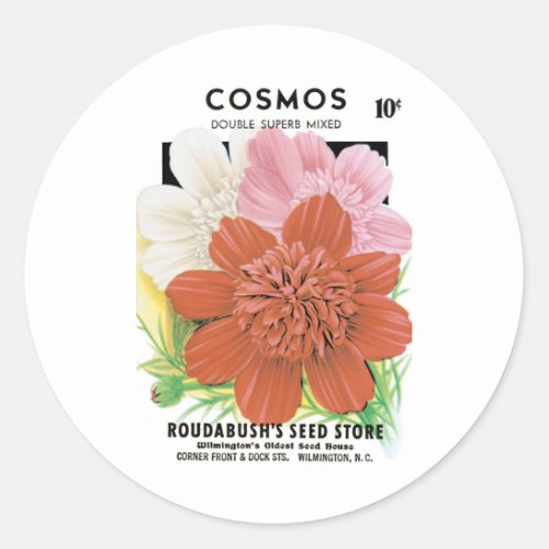Vintage Seed Packet Art Cosmos Garden Flowers Classic Round Sticker