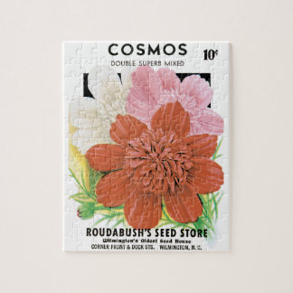 Vintage Seed Packet Art, Cosmos Garden Flowers Jigsaw Puzzle