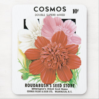 Vintage Seed Packet Art, Cosmos Garden Flowers Mouse Pad