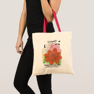 Vintage Seed Packet Art, Cosmos Garden Flowers Tote Bag