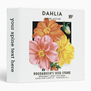 Vintage Seed Packet Art, Dahlia Garden Flowers 3 Ring Binder