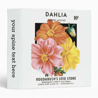 Vintage Seed Packet Art, Dahlia Garden Flowers 3 Ring Binder