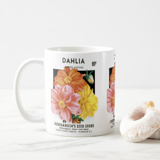 Vintage Seed Packet Art, Dahlia Garden Flowers Coffee Mug