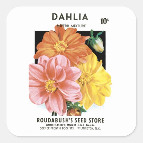 Vintage Seed Packet Art Dahlia Garden Flowers Square Sticker