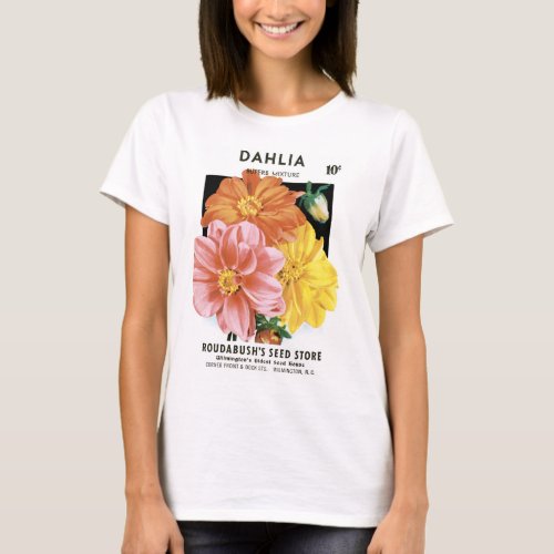 Vintage Seed Packet Art Dahlia Garden Flowers T_Shirt