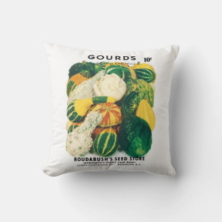 Vintage Seed Packet Art, Mixed Gourds Squash Throw Pillow