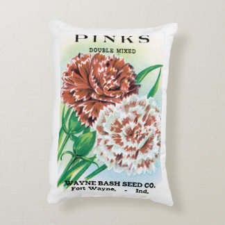 Vintage Seed Packet Art, Pinks Carnation Flowers Accent Pillow