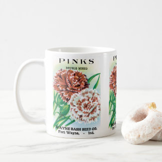 Vintage Seed Packet Art, Pinks Carnation Flowers Coffee Mug