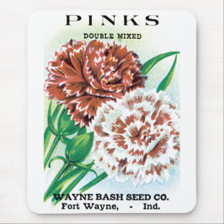 Vintage Seed Packet Art, Pinks Carnation Flowers Mouse Pad
