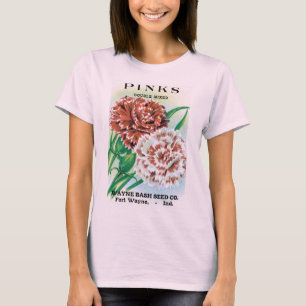 Vintage Seed Packet Art, Pinks Carnation Flowers T-Shirt