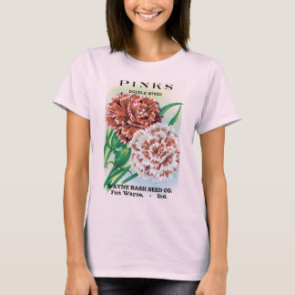Vintage Seed Packet Art, Pinks Carnation Flowers T-Shirt