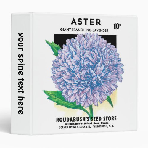 Vintage Seed Packet Art Purple Aster Flowers 3 Ring Binder