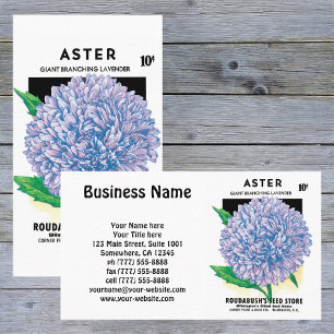 Vintage Seed Packet Art, Purple Aster Flowers Business Card