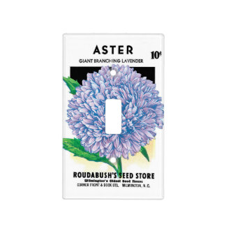Vintage Seed Packet Art, Purple Aster Flowers Light Switch Cover