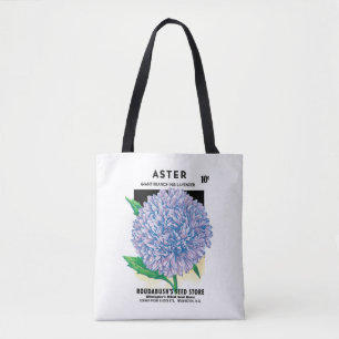 Vintage Seed Packet Art, Purple Aster Flowers Tote Bag
