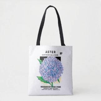 Vintage Seed Packet Art, Purple Aster Flowers Tote Bag