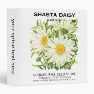 Vintage Seed Packet Art, Shasta Daisy Flowers 3 Ring Binder