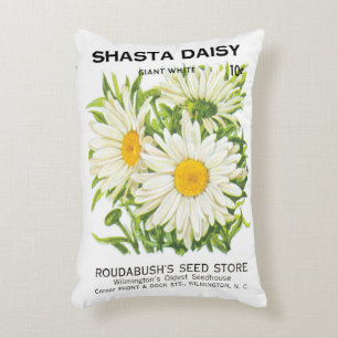 Vintage Seed Packet Art, Shasta Daisy Flowers Accent Pillow