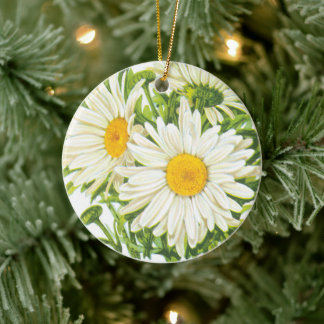 Vintage Seed Packet Art, Shasta Daisy Flowers Ceramic Ornament