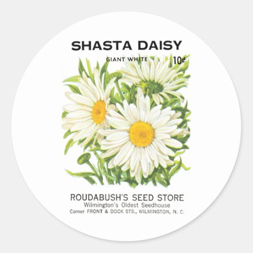 Vintage Seed Packet Art Shasta Daisy Flowers Classic Round Sticker