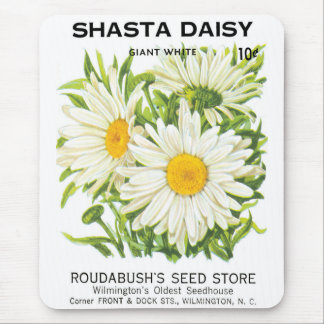 Vintage Seed Packet Art, Shasta Daisy Flowers Mouse Pad