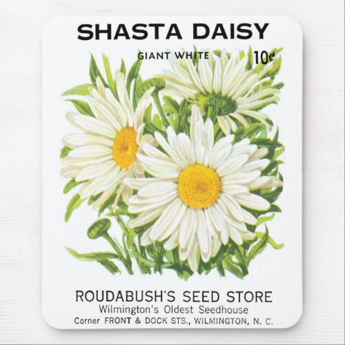 Vintage Seed Packet Art Shasta Daisy Flowers Mouse Pad