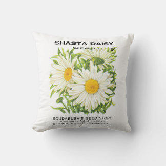 Vintage Seed Packet Art, Shasta Daisy Flowers Throw Pillow