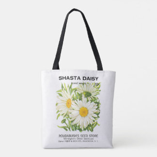 Vintage Seed Packet Art, Shasta Daisy Flowers Tote Bag