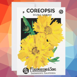 Vintage Seed Packet Art, Yellow Coreopsis Flowers