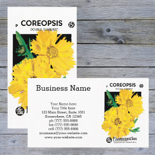 Vintage Seed Packet Art, Yellow Coreopsis Flowers Business Card