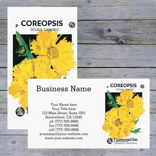 Vintage Seed Packet Art Yellow Coreopsis Flowers Business Card